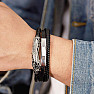 Mens triple leather bracelet Piuma stainless steel decor
