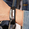 Mens triple leather bracelet Piuma stainless steel decor