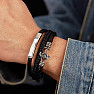 Mens triple leather bracelet Ancora stainless steel decor