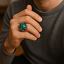 1008 Mens silver ring with malachite