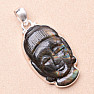 Labradorite Rainbow Carved Buddha Pendant Silver Ag 925 P236