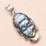 Labradorite Rainbow Carved Buddha Pendant Silver Ag 925 P417
