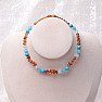 Amber beads for children cognac with turquoise, agate and aquamarine
