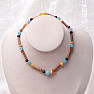 Amber beads for children satin multicolor with aquamarine and hazelnut wood