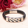 Men's black solid leather bracelet Curb