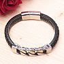Men's black solid leather bracelet Curb