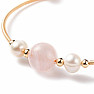 Rose quartz and white pearl bracelet brass
