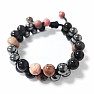 Rhodonite and obsidian double pull bracelet