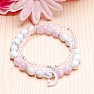 White howlite and kunzite double row bracelet with glass beads
