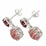 Silver dangle earrings with rhodochrosite and garnet
