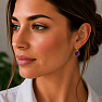 Silver dangle earrings with kyanite and amethyst