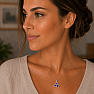 Silver pendant with blue topaz Flower trio